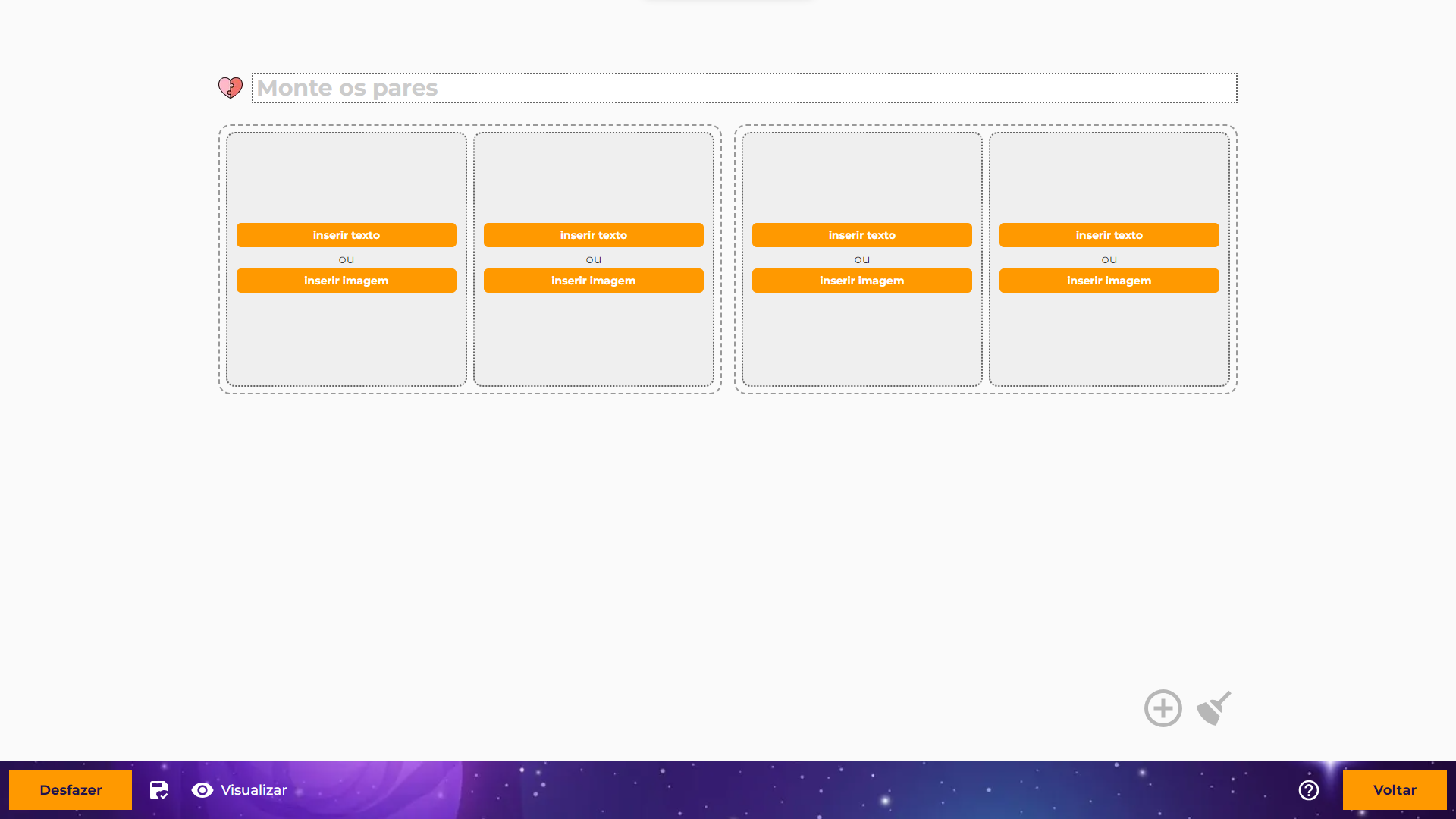 Como inserir uma atividade Monte os Pares